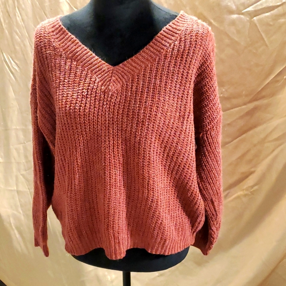 Vestidos Cotton Blend Rust Knit V-neck Sweater Juniors XL NWT